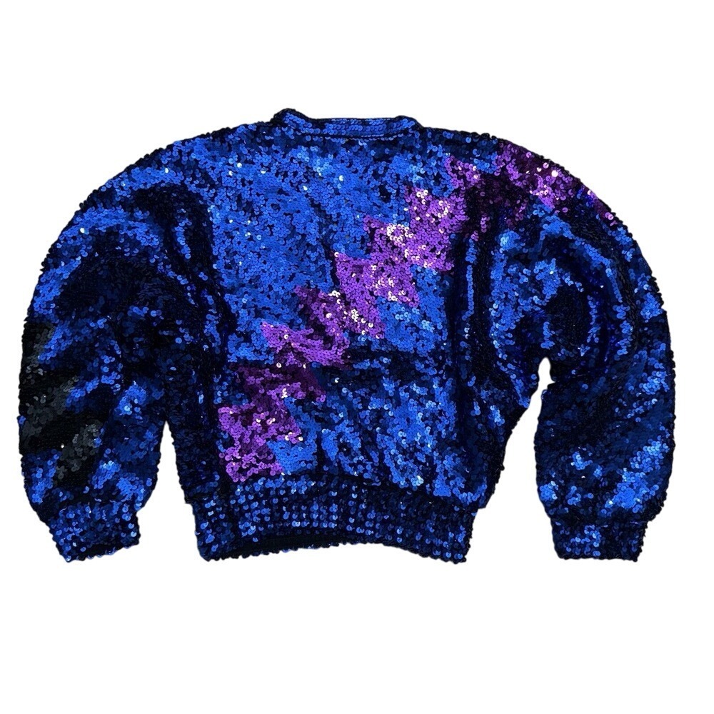 Vintage Lillie Rubin sequin sweater 80's Lightning Bolt Cobalt Blue Party - Picture 13 of 16